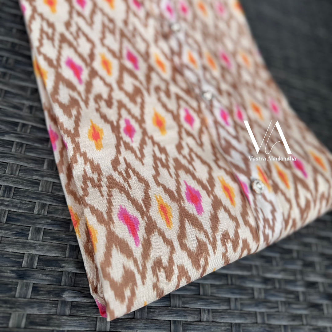 Dark Beige Printed Semi Tussar Silk Kurta for Men | VA01004