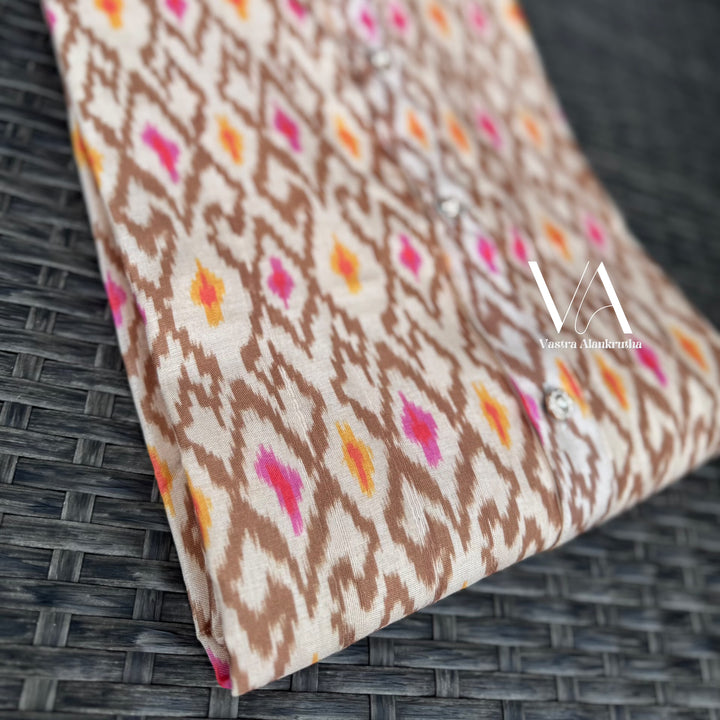Dark Beige Printed Semi Tussar Silk Kurta for Men | VA01004