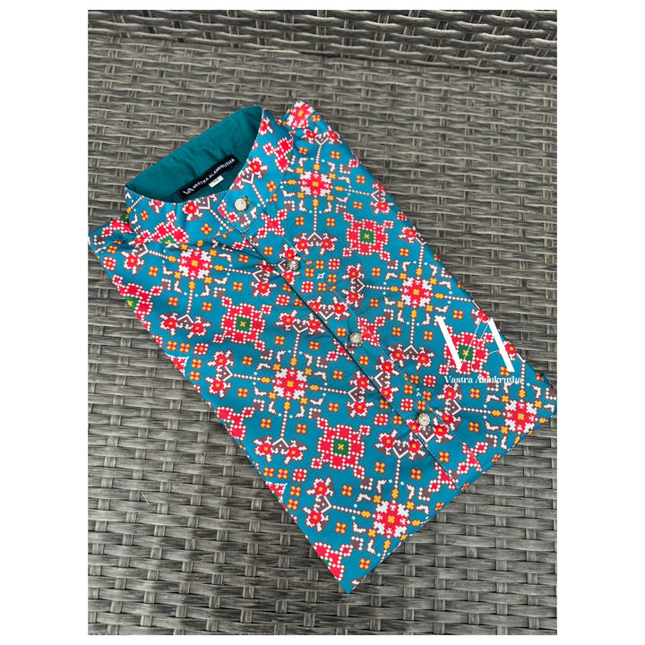 Blue Printed Semi Tussar Silk Kurta for Men | VA01001