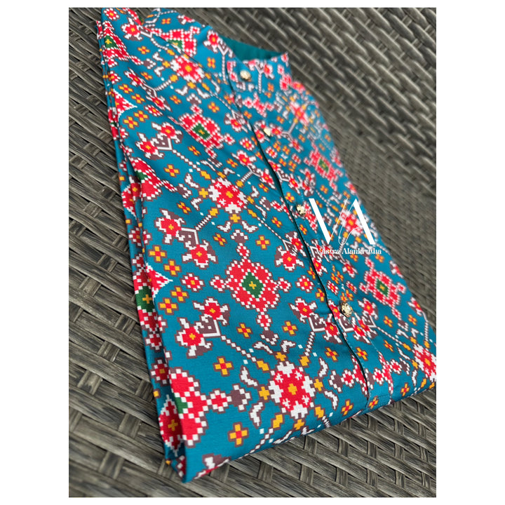 Blue Printed Semi Tussar Silk Kurta for Men | VA01001
