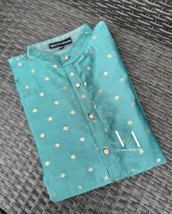 Turquoise Blue Mul Chanderi Zari Kurta for Men | VA01010
