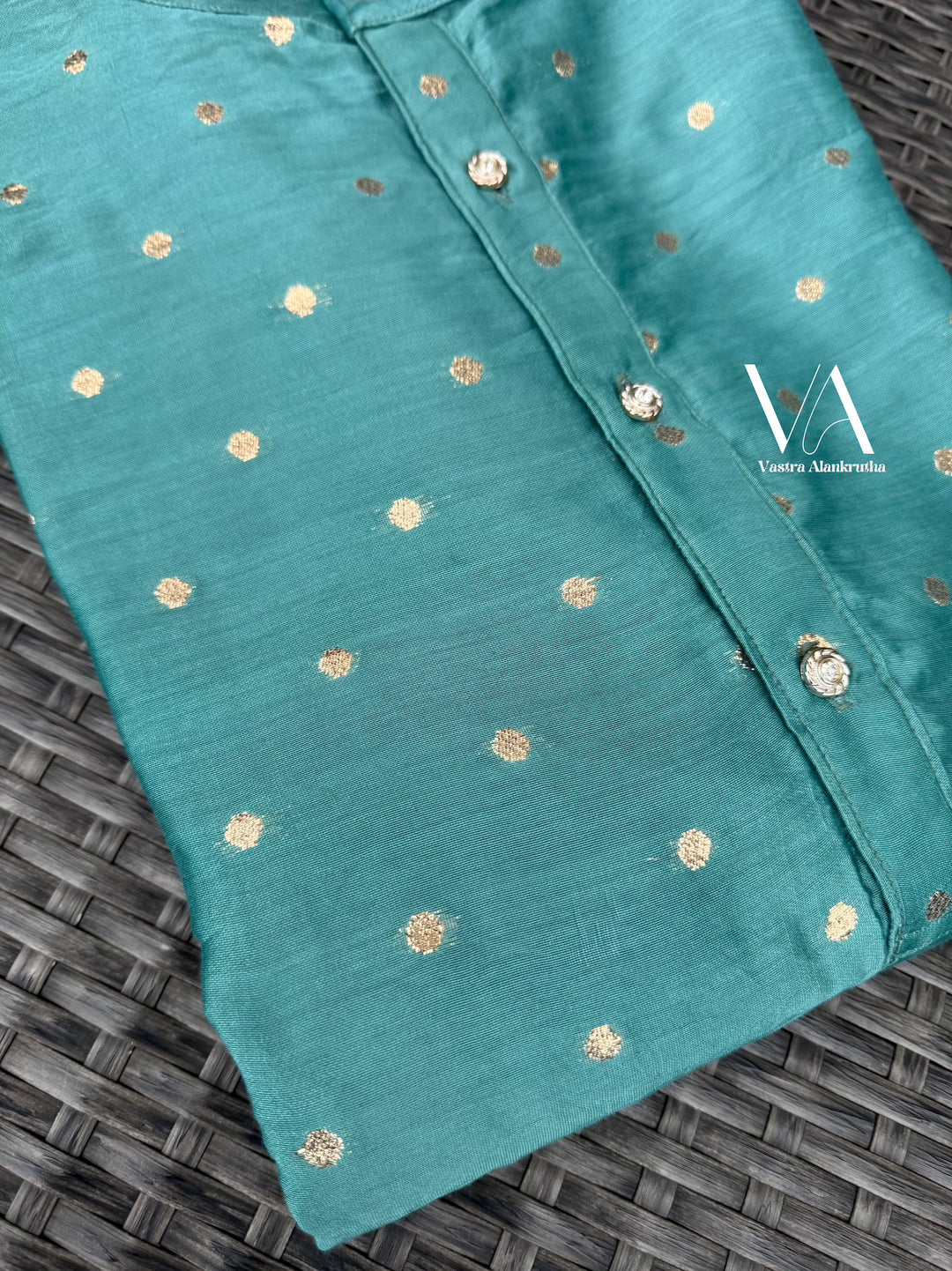 Turquoise Blue Mul Chanderi Zari Kurta for Men | VA01010