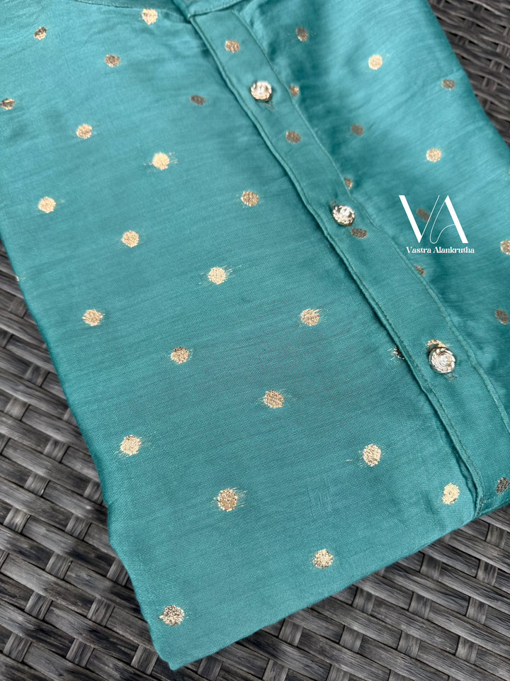 Turquoise Blue Mul Chanderi Zari Kurta for Men | VA01010