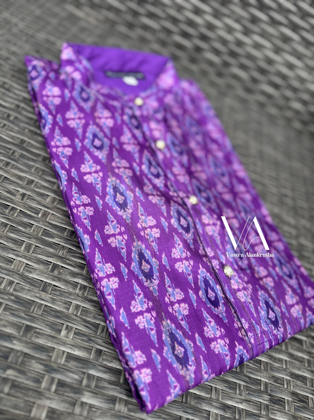 Purple Ikkat Printed Kurta for Men | VA01016