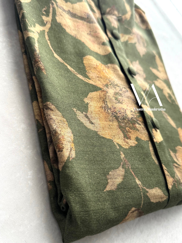 Green Eco-Print Cotton Kurta for Men | VA01018