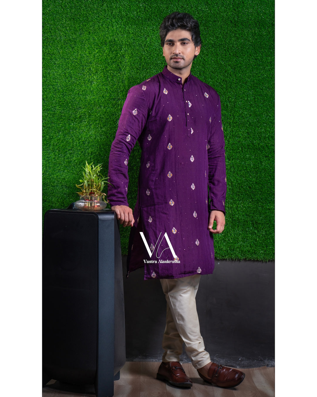 Purple Mul Chanderi Zari Kurta for Men | VA01014