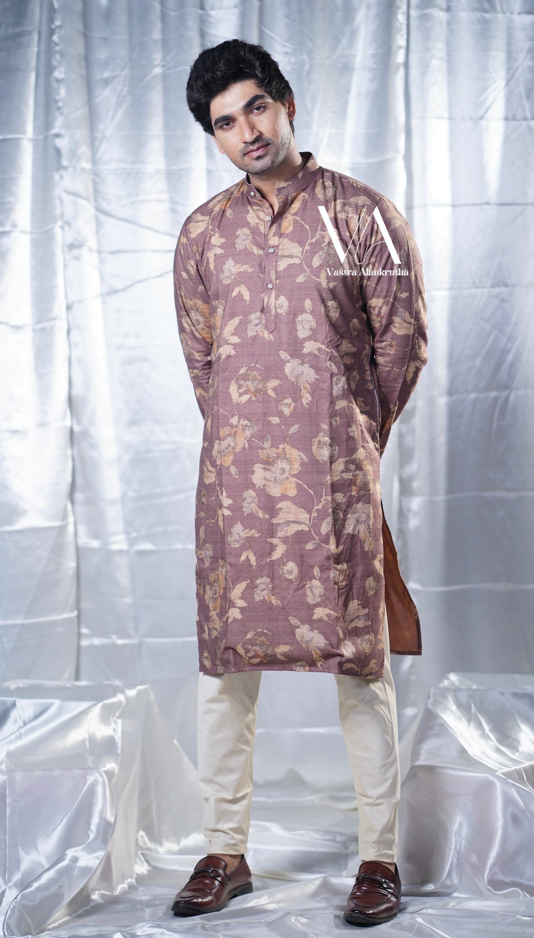 Brown Eco-Print Cotton Kurta for Men | VA01020