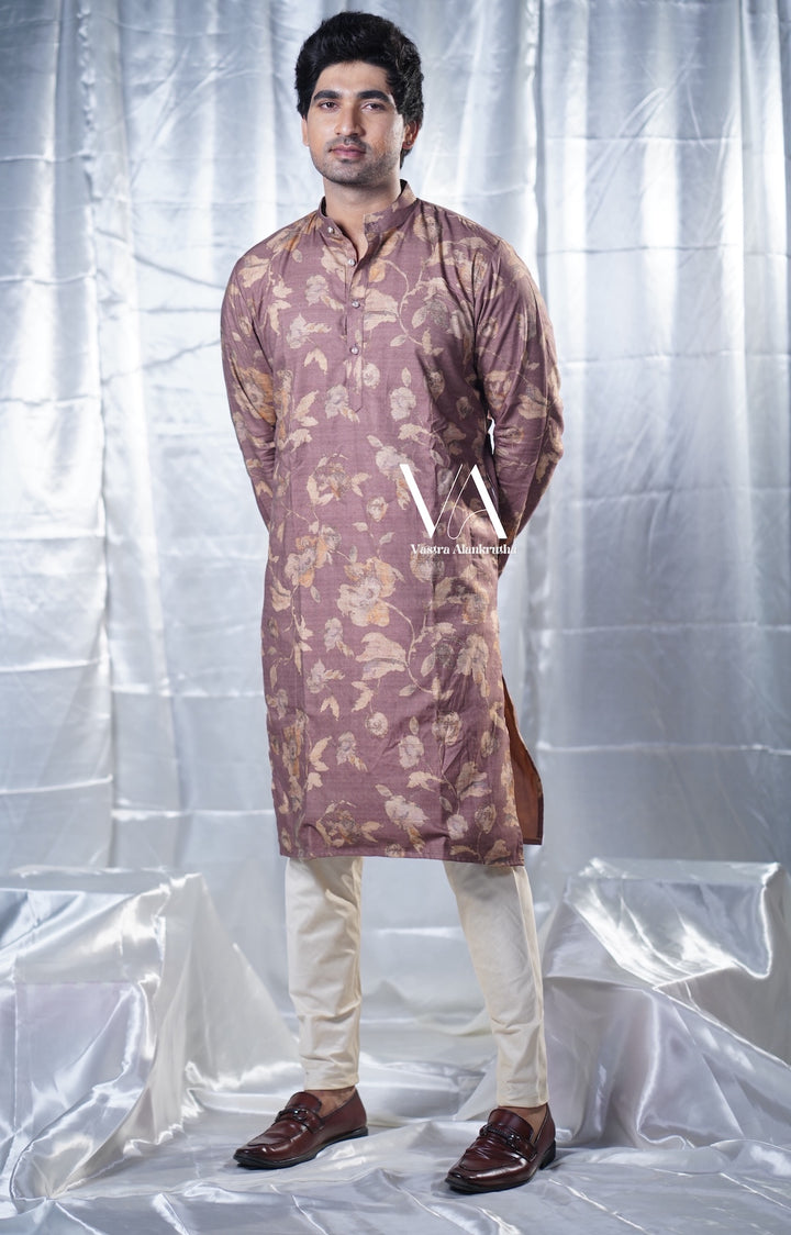 Brown Eco-Print Cotton Kurta for Men | VA01020