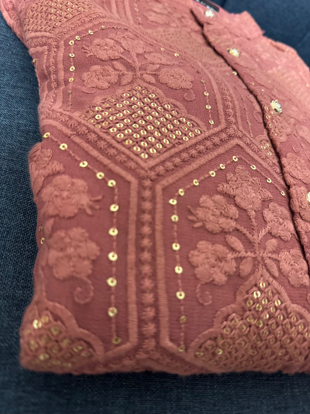 Dark Peach Chikankari Cotton Kurta for Men | VA01022