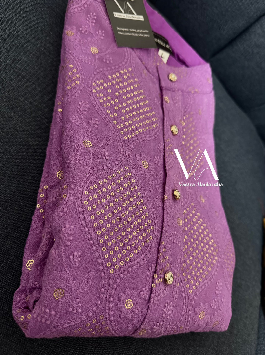 Deep Lilac Chikankari Cotton Kurta for Men | VA01023