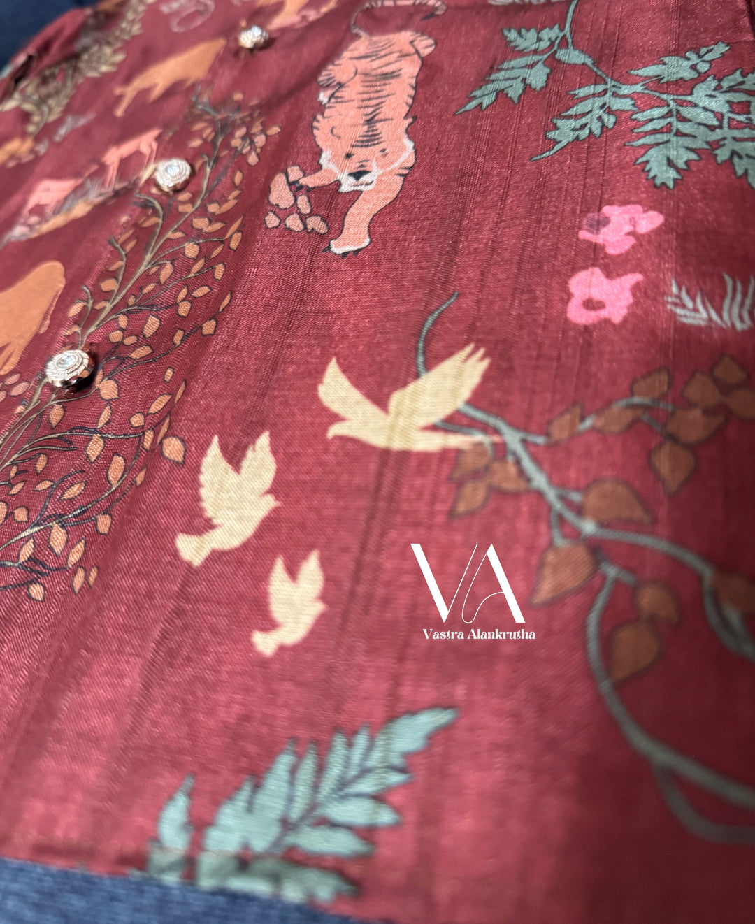 Kids Printed Burgundy Tussar Kurta | VA01028